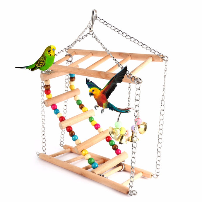 Colorful Parrot Toys Parrot Climbing Net Hanging Ladder Bridge Macaw Cage Chew Decoration Bird Toys Pet Supplies With Bells