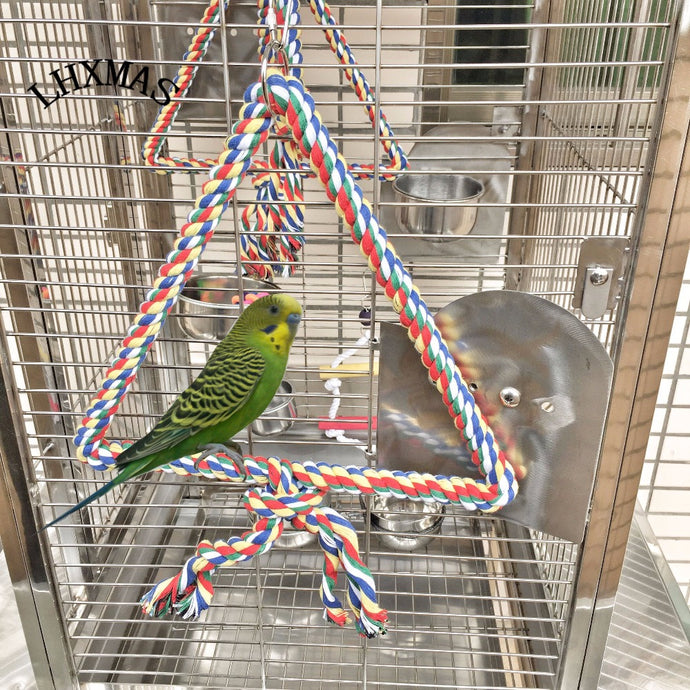 Large Parrot Toy Bird Bite Toy Stop Bar Cotton Triangle Perch Standing Rope Climbing Toy For Big Parrot African Grey T015